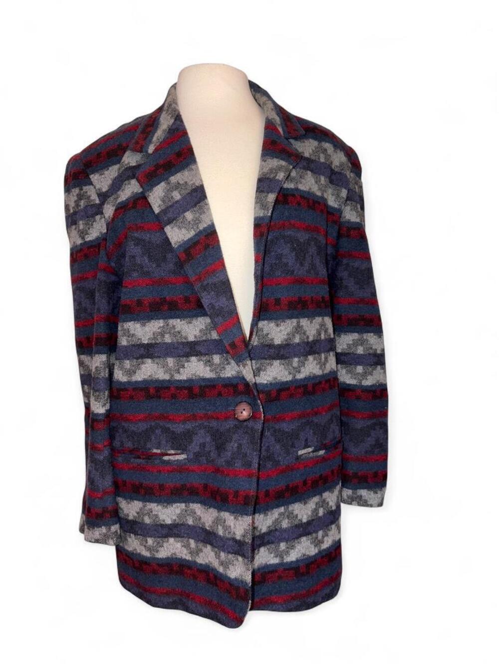 Vintage Casablanca Southwestern Aztec Wool Blend Blazer Jacket - Women's Size 14